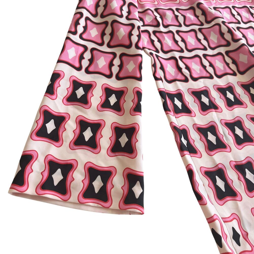 Zara Pink Geometric Print Long Sleeve Resort Travel Vacation Maxi Dress XS NWT - Picture 8 of 13